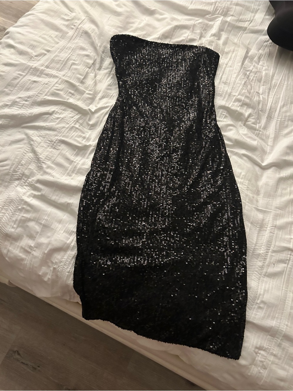Strapless Black Sequin Cocktail Dress